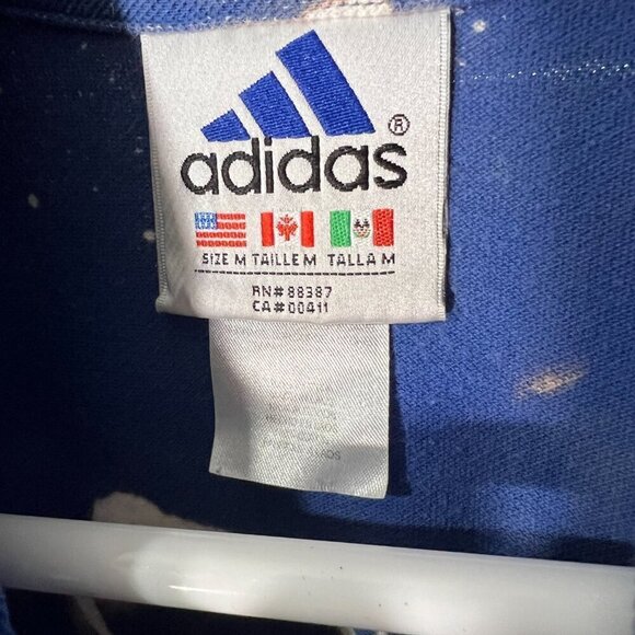 y2k Adidas Polo Shirt Reworked Bleach Bomb Embroidered Logo Blue Men's L - Picture 5 of 5